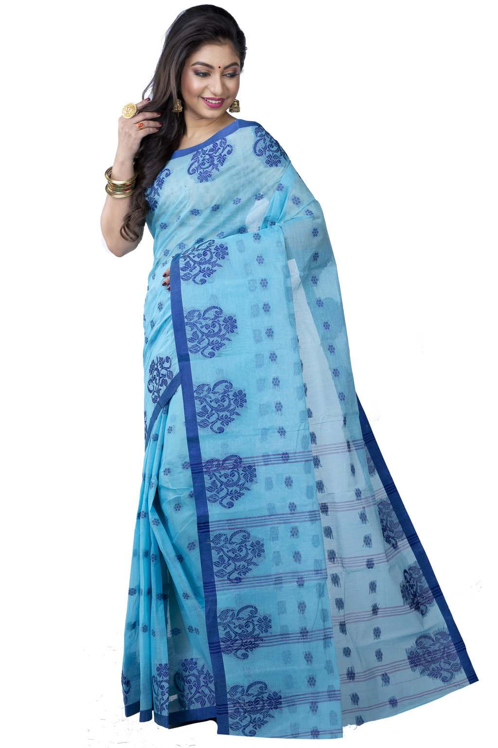 Sky Blue Pure Cotton Botgach Tant Saree (542)